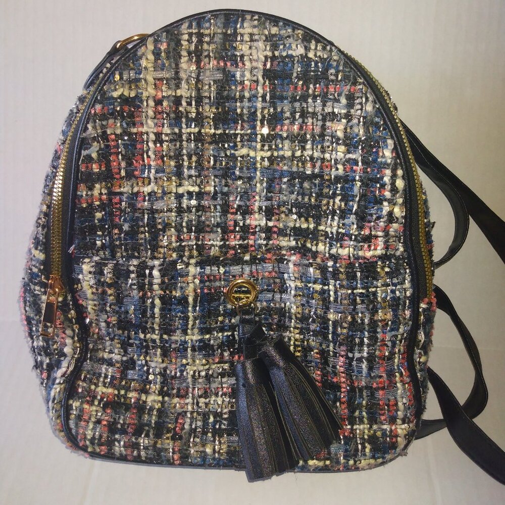 Like Dreams Fabric Weaved Black Tassel Back Pack pre-owned